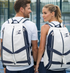 EZRIO SPORTS Padeltas Classic Wit Blauw — 40L | Waterdicht PU Leer | 2 Racketvakken