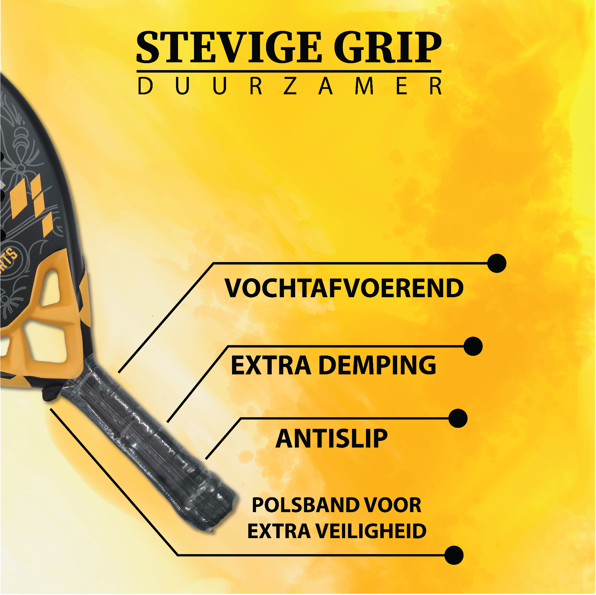 EZRIO SPORTS Diamant Pro Padelracket Zwart Geel — 24K Carbon & Kevlar | 3D Sand | Aanvallend Spel