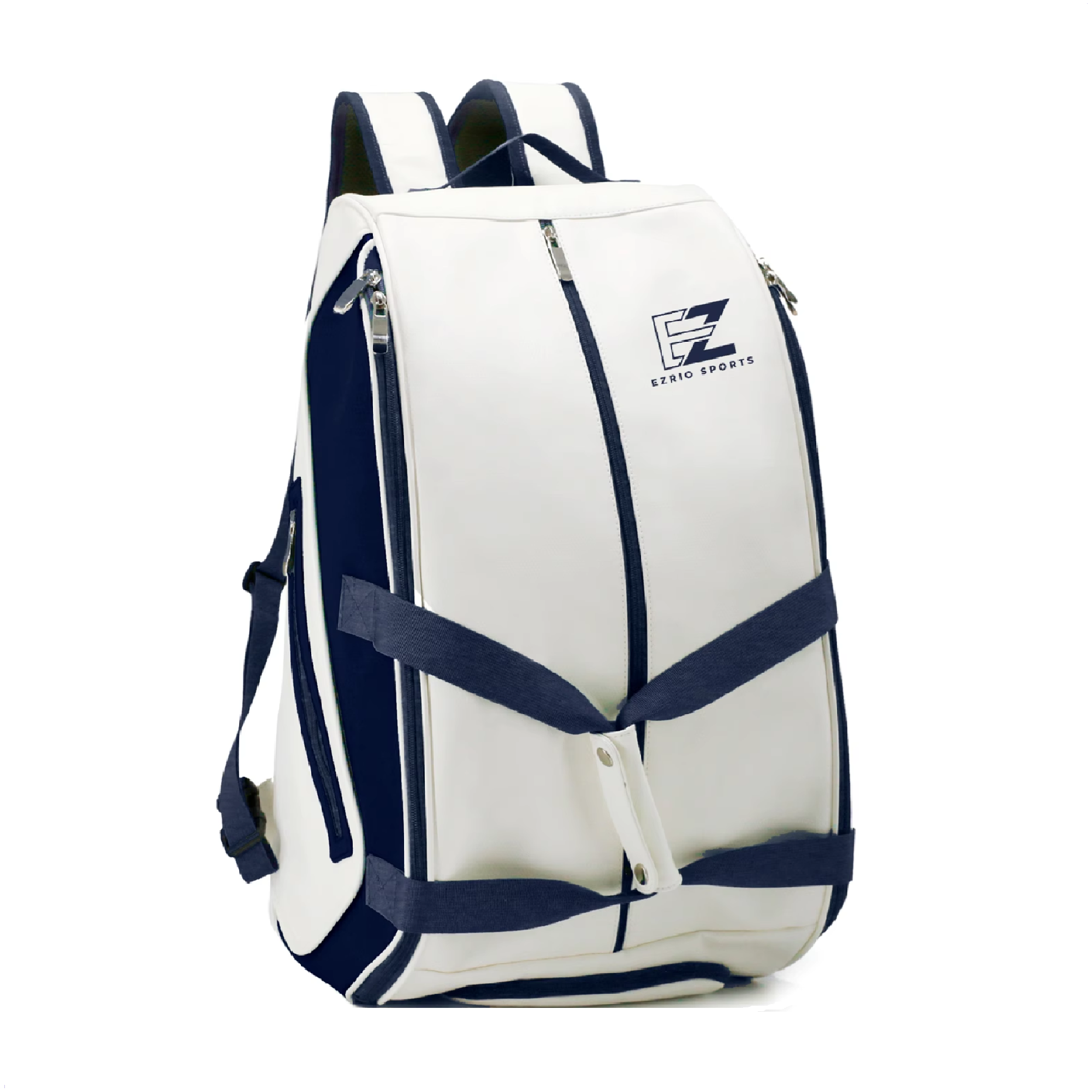 EZRIO SPORTS Padeltas Classic Wit Blauw — 40L | Waterdicht PU Leer | 2 Racketvakken