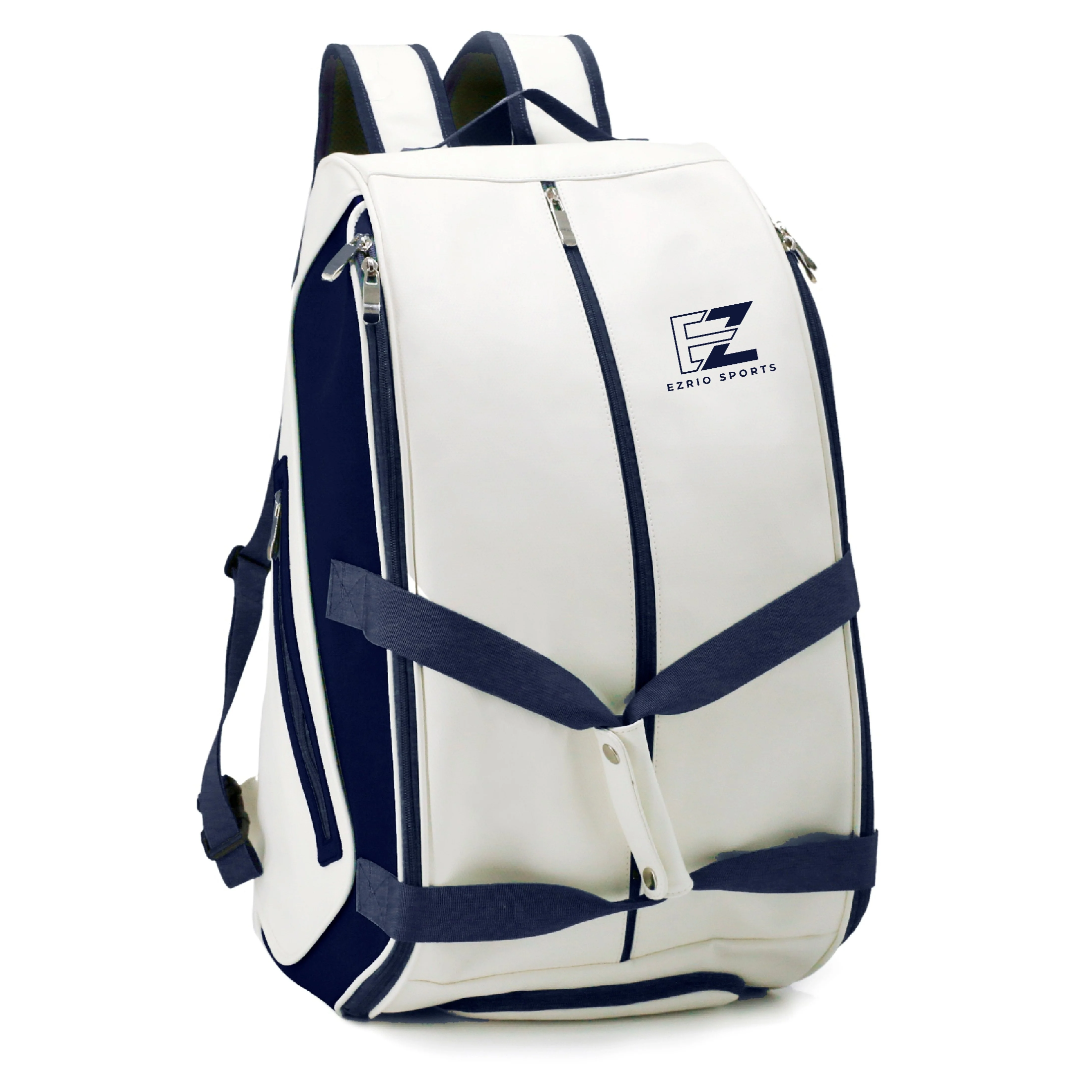 EZRIO SPORTS Padeltas Classic Wit Blauw — 40L | Waterdicht PU Leer | 2 Racketvakken