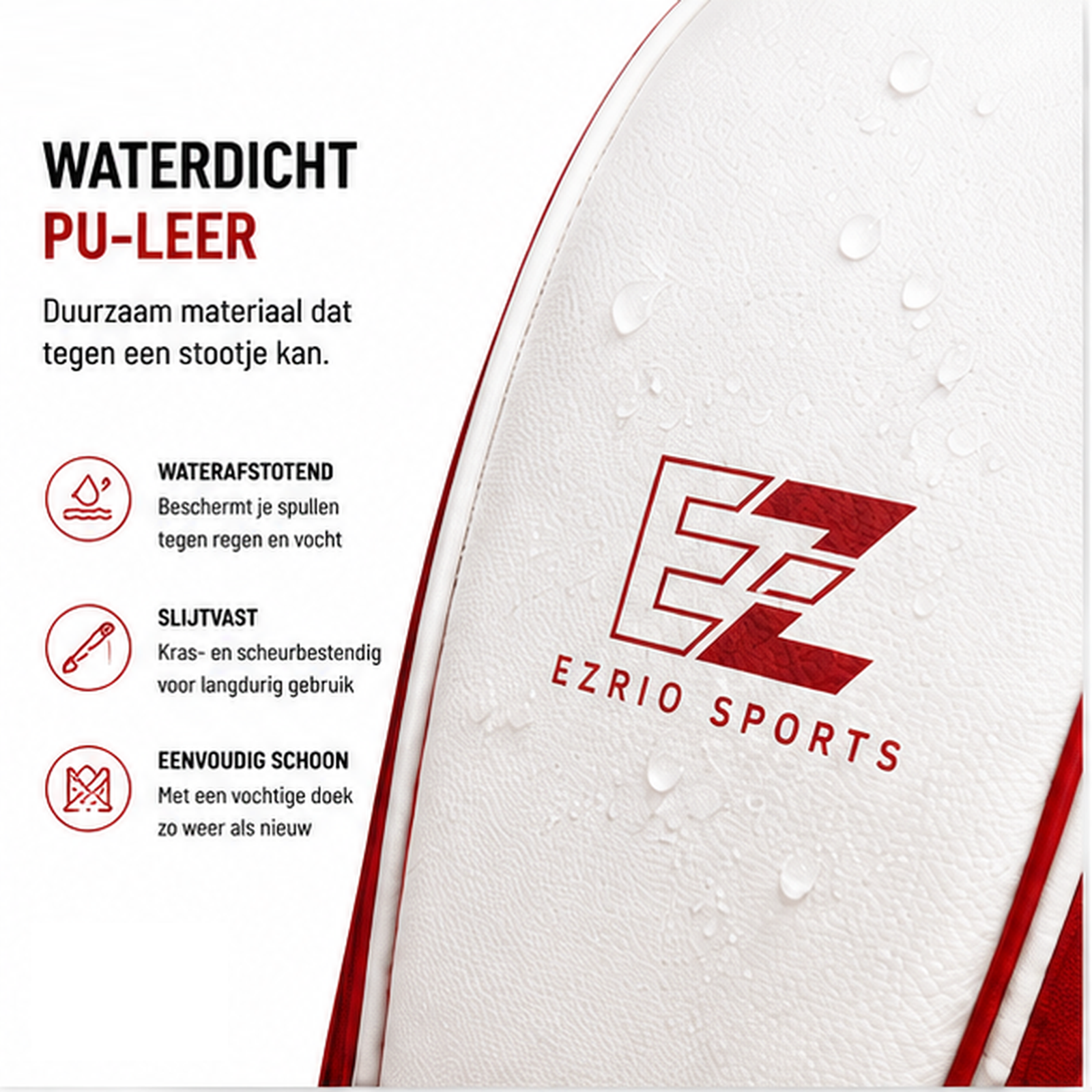 EZRIO SPORTS Padeltas Classic Wit Rood — 40L | Waterdicht PU Leer | 2 Racketvakken