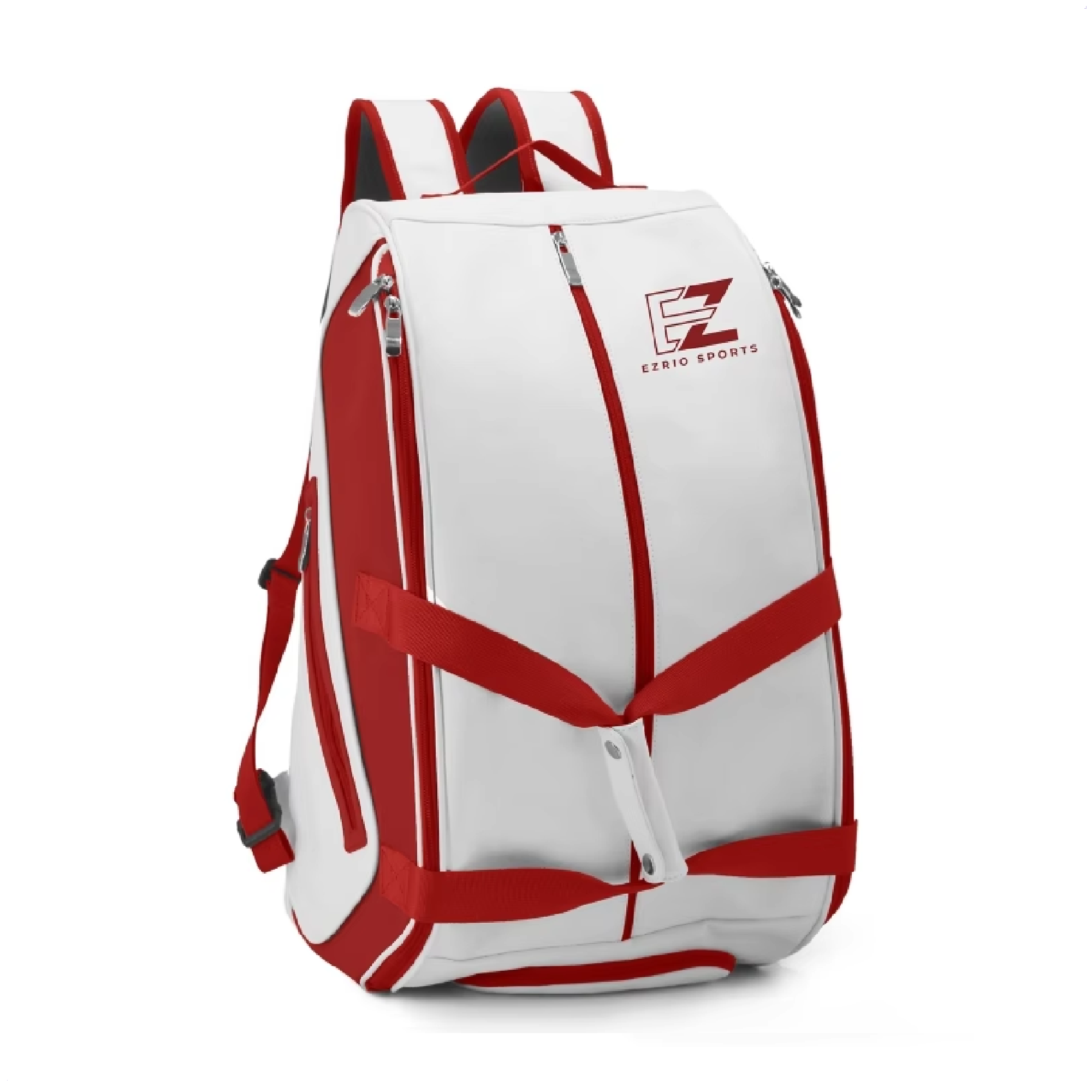 EZRIO SPORTS Padeltas Classic Wit Rood — 40L | Waterdicht PU Leer | 2 Racketvakken