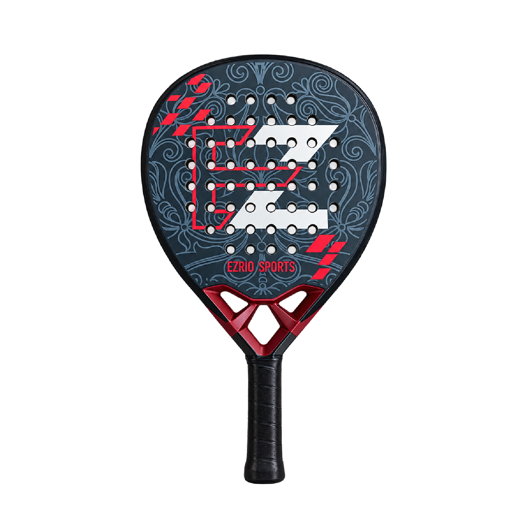 EZRIO SPORTS Diamant Pro Padelracket Zwart Rood — 24K Carbon & Kevlar | 3D Sand | Aanvallend Spel