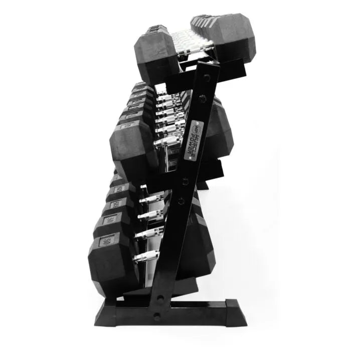 Muscle Power Dumbbellrek 3-laags — 160cm | Mat Zwart | Hexa & PU Dumbbells