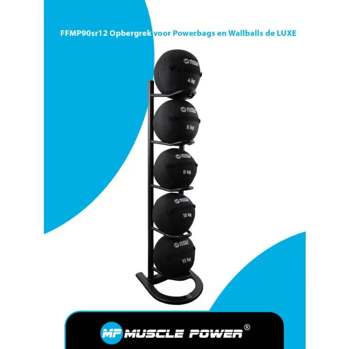 Muscle Power Opbergrek Powerbags & Wallballs Deluxe — 5 Plaatsen | Mat Zwart