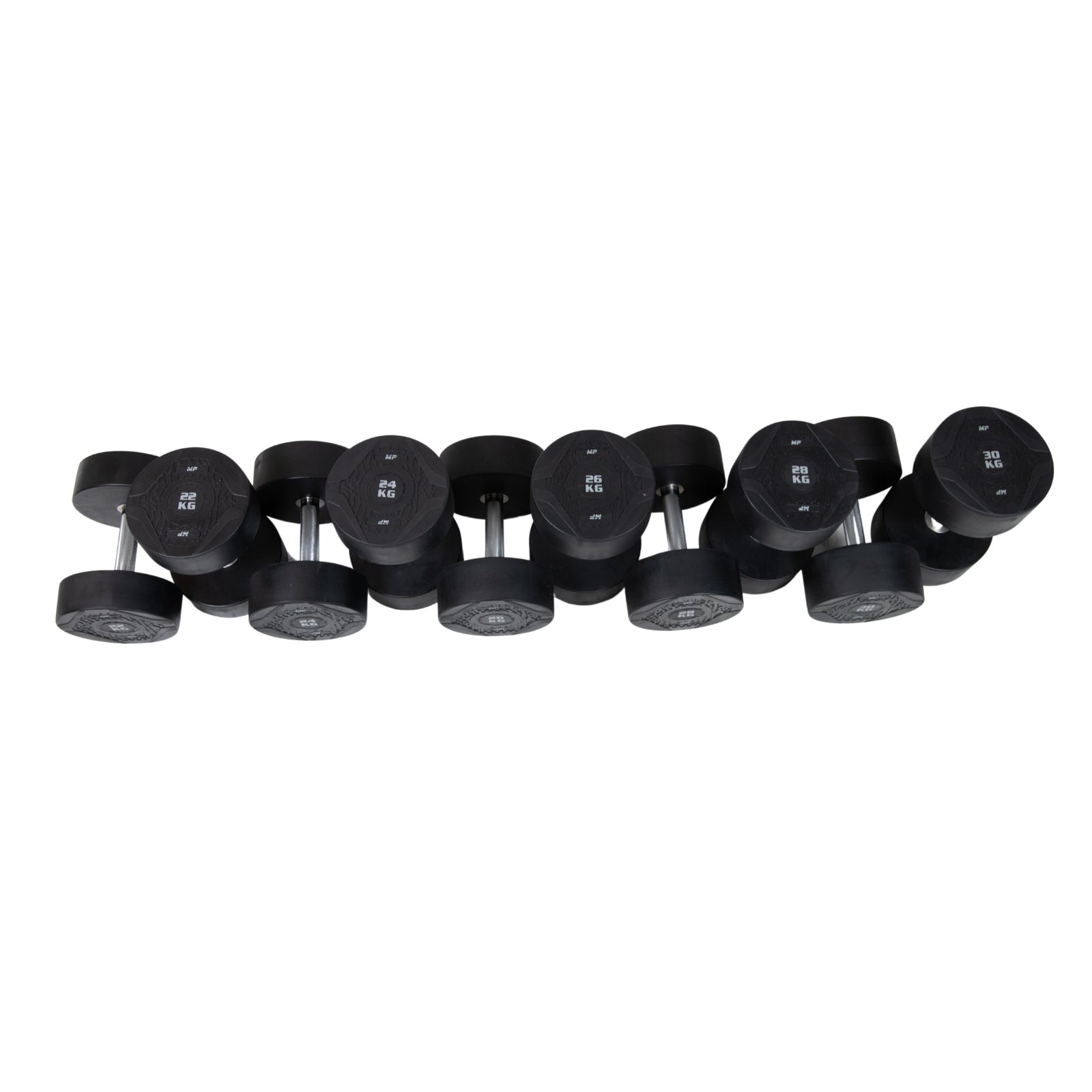 MP1012 Ronde rubber dumbbellset 22-40 kg - productafbeelding 1