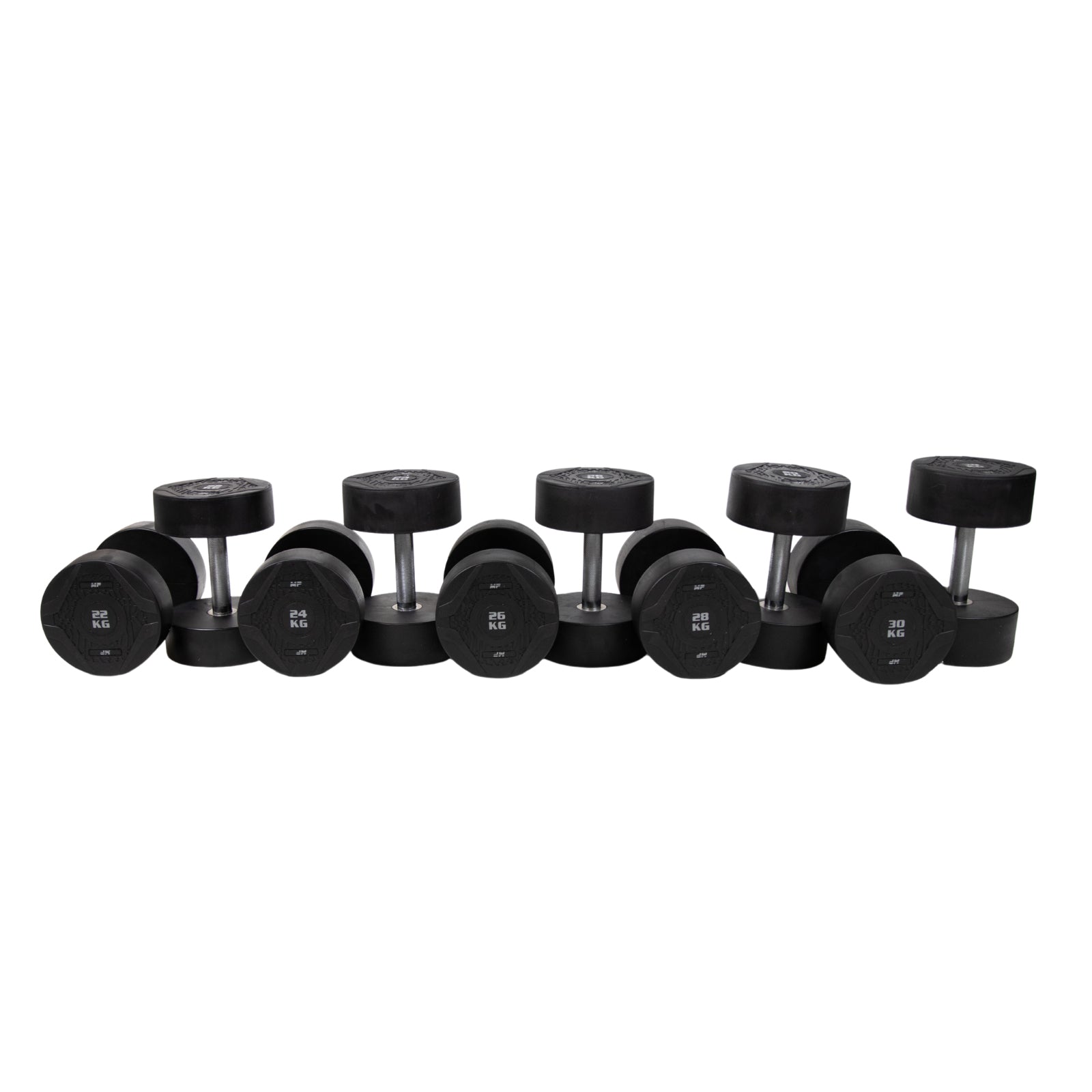 MP1012 Ronde rubber dumbbellset 22-40 kg - productafbeelding 3