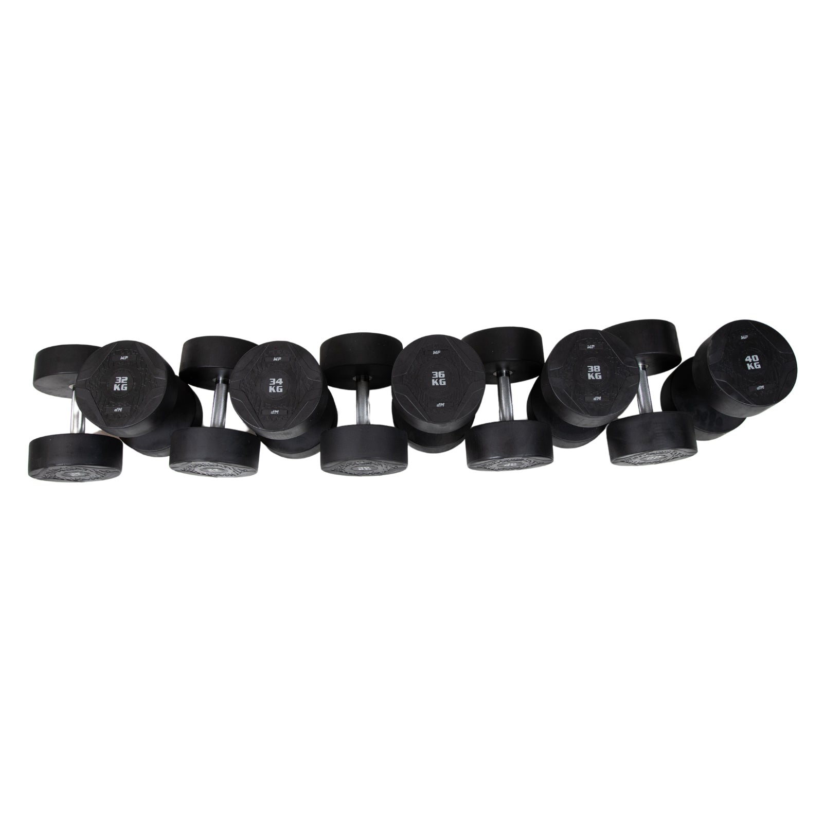 MP1012 Ronde rubber dumbbellset 22-40 kg - productafbeelding 2