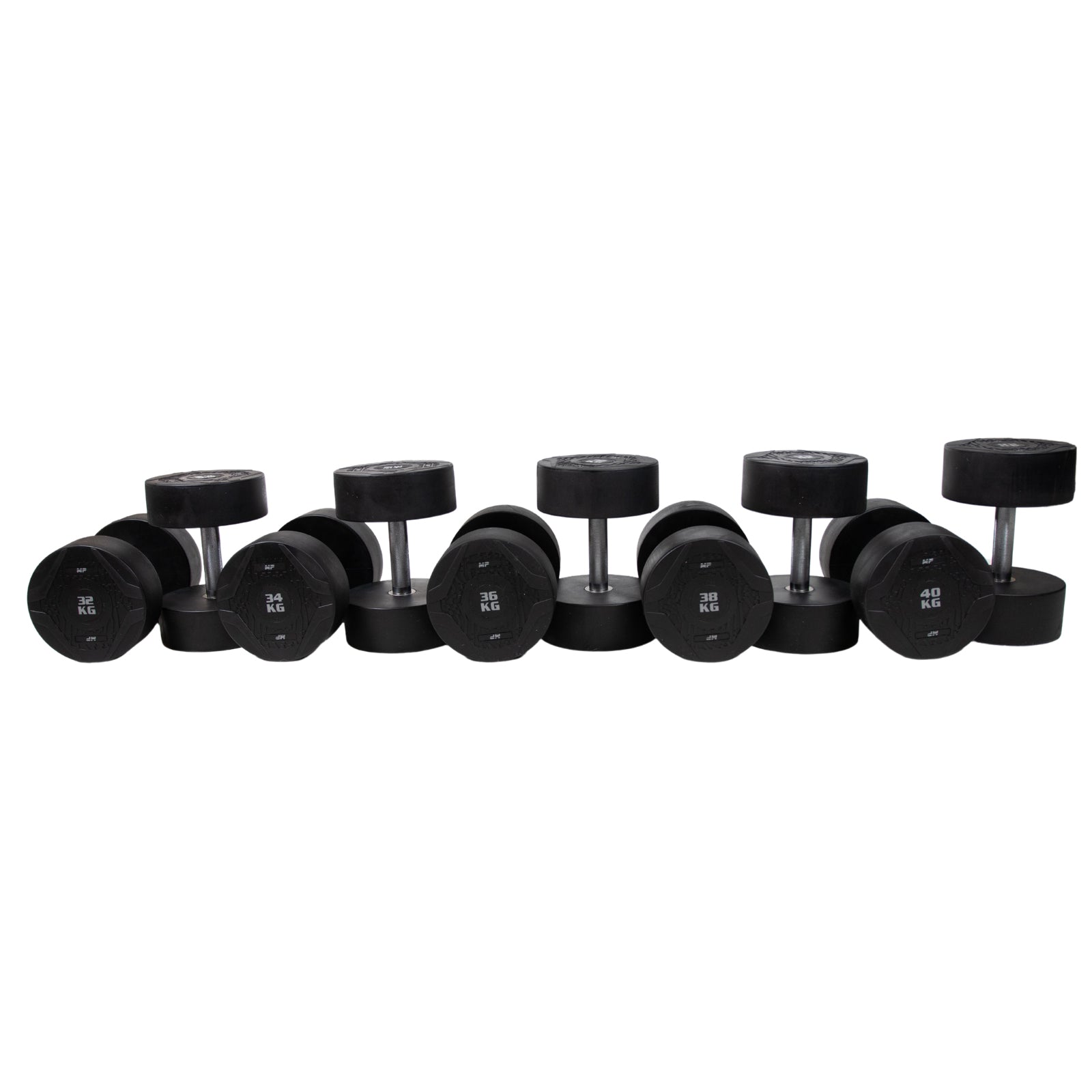 MP1012 Ronde rubber dumbbellset 22-40 kg - productafbeelding 4