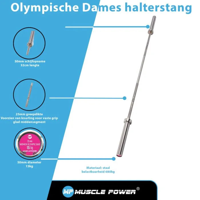 Muscle Power Olympische Dames Halterstang — 15kg | 25mm