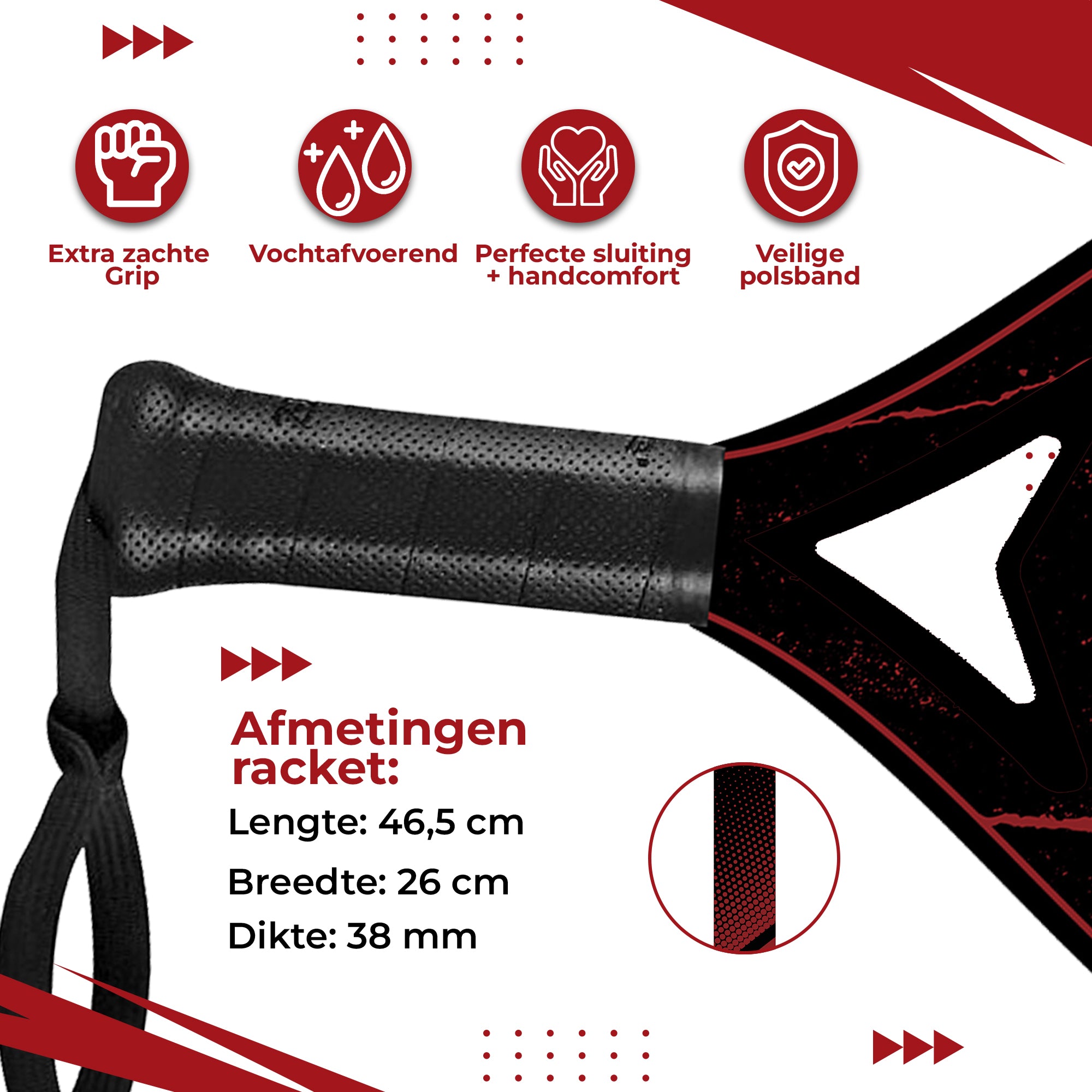 EZRIO SPORTS Padelracket Rond — Zwart Rood — 3K Carbon | Incl. Hoes | Beginner & Gevorderde